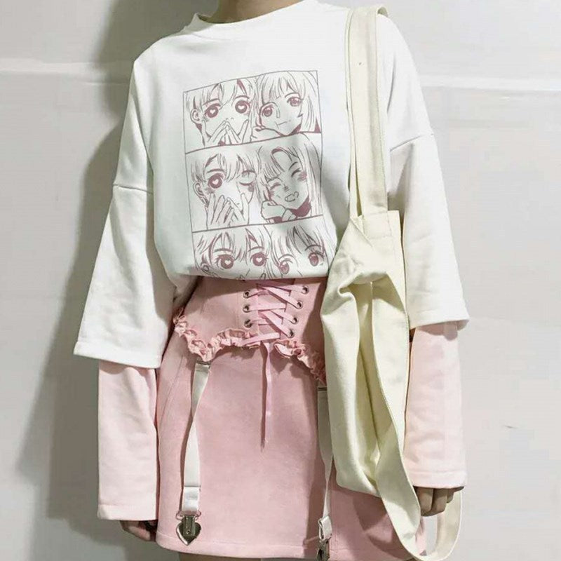 White color-block sleeves fake two long sleeves