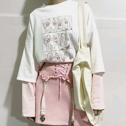 White color-block sleeves fake two long sleeves