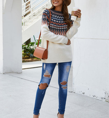 Printed bat sleeves European and American long sleeves