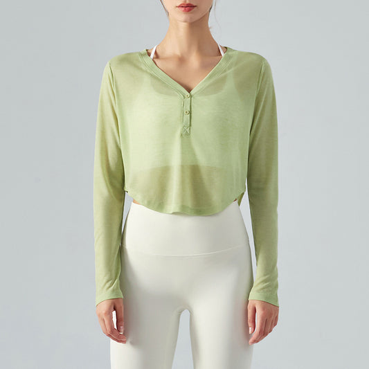 Loose V-neck Yoga Blouse Long Sleeve T-shirt Casual Draping Effect