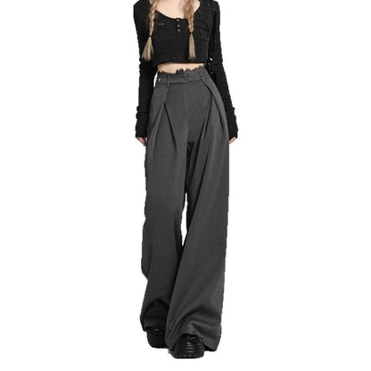 Black Lace Stitching Wide-leg Casual Pants Women