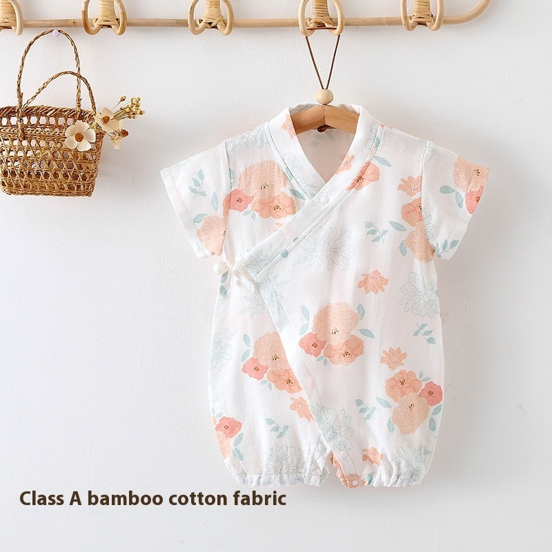 Baby Jumpsuit Summer Clothing Class A Bamboo Cotton Gauze Thin Air Conditioning Room Clothes