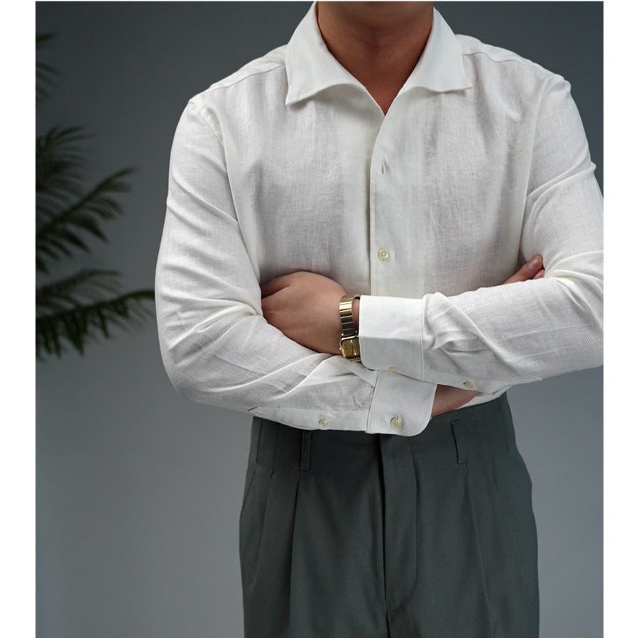Linen One-piece Collar Business Casual Men's Breathable Long Sleeves Shirt