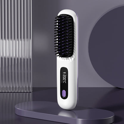 Wireless Hair Straightener Brush with Comb | Portable USB Charging, Fast Heating