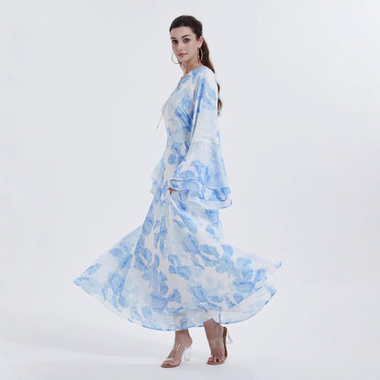 Muslim Chiffon Printed Bell Sleeve Dress