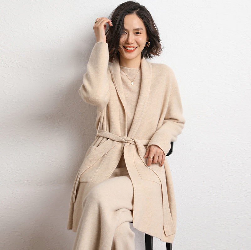 Fall Winter Fashion Mid-length Knitted Coat For Women