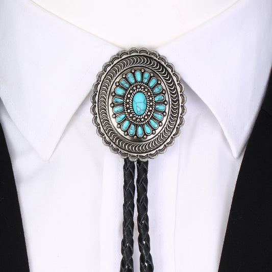 American Indian Western Style Turquoise Carved Bolo Tie
