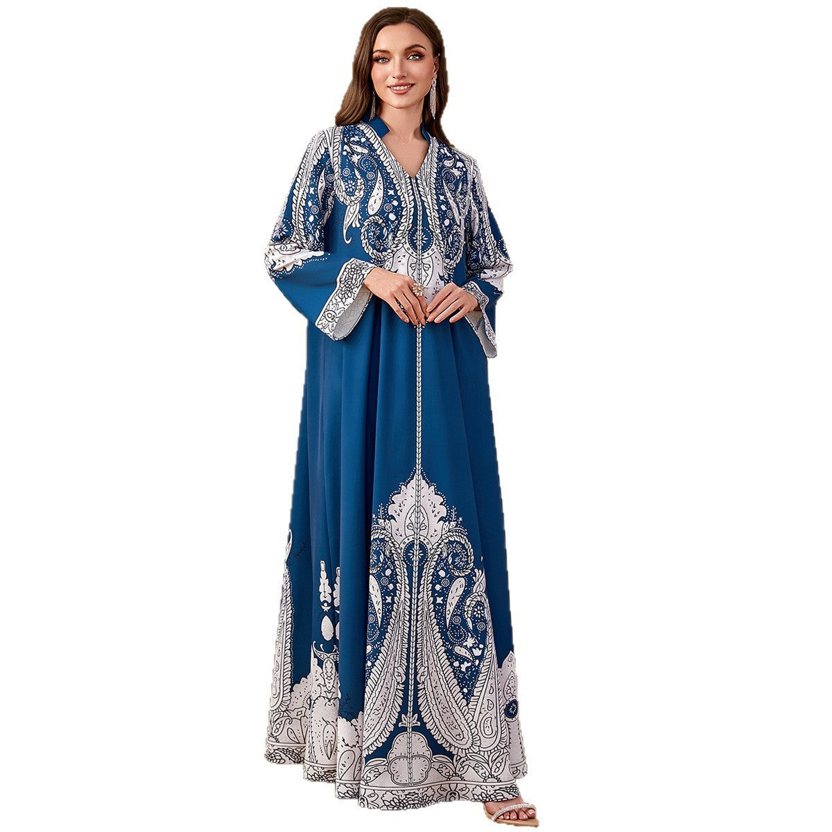 Casual Muslim Beaded Loose Print Dress