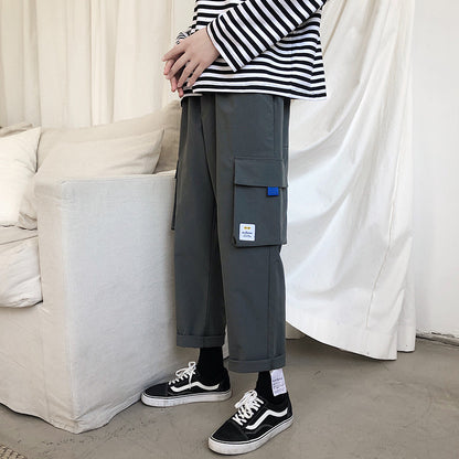 Men's Ninth Pants Solid Color Casual Pants Loose Straight-leg Harem Pants