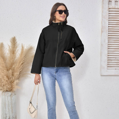 Velvet Stand Collar Cotton-padded Coat For Women