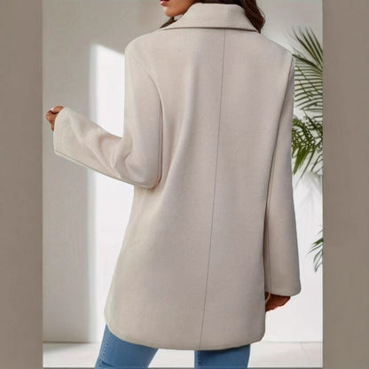 Polo Collar Cardigan Woolen Coat For Women