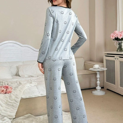 Ladies' Printed Bow Pants With Wooden Edge And Ear Sleepwear