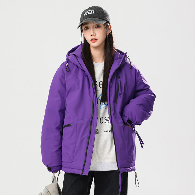 Thick Contrast Color Bread Coat For Women