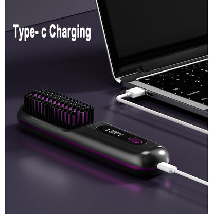 Wireless Hair Straightener Brush with Comb | Portable USB Charging, Fast Heating