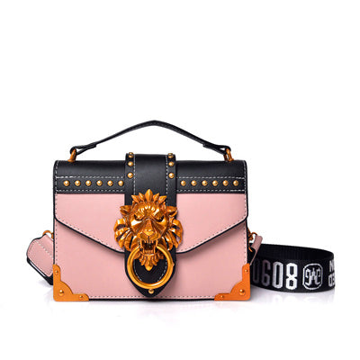 Women Fashion Pack Shoulder Bag with Metal Lion Head Crossbody Package