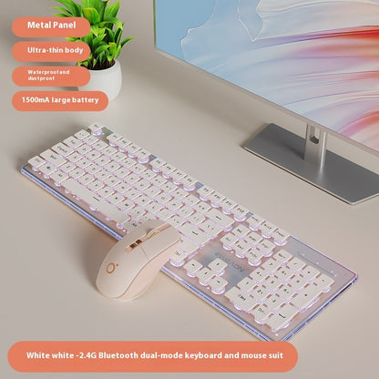 Prewalker V3 Wired Mute Keyboard Mouse Suit Mechanical Feeling Girls Office Typing Wireless Bluetooth Computer