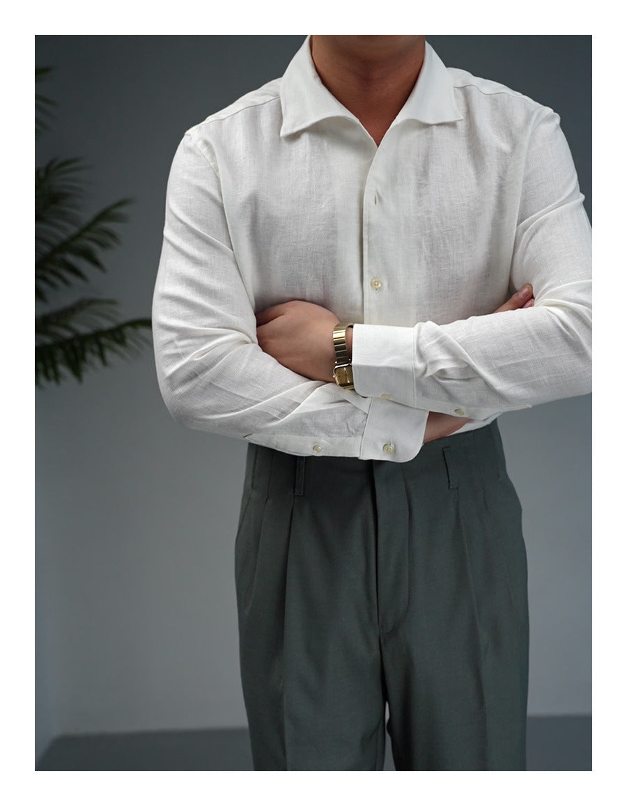 Linen One-piece Collar Business Casual Men's Breathable Long Sleeves Shirt