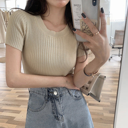 Fashion Short-sleeved Knitted Top For Women