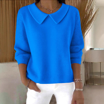 Women's Polo Collar Solid Color V-neck Long Sleeve