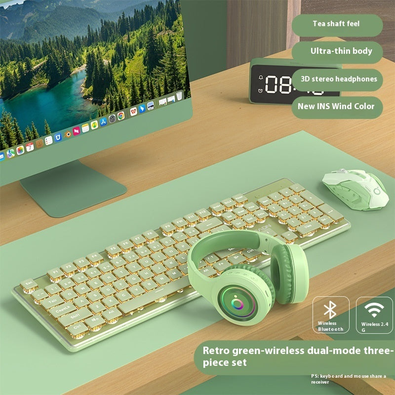 Prewalker V3 Wired Mute Keyboard Mouse Suit Mechanical Feeling Girls Office Typing Wireless Bluetooth Computer