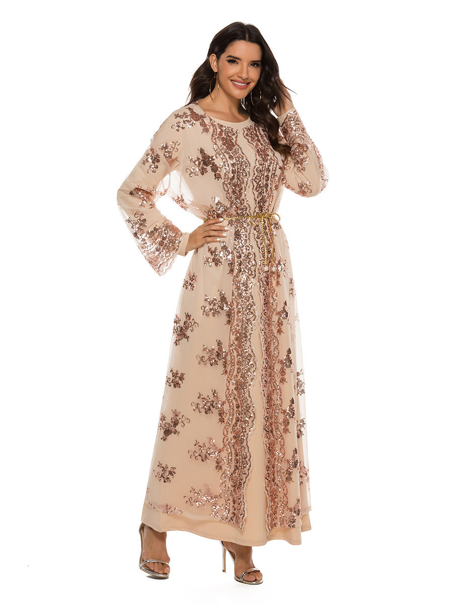 New High Density Sequin Embroidery Muslim Robe