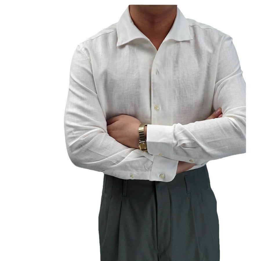 Linen One-piece Collar Business Casual Men's Breathable Long Sleeves Shirt