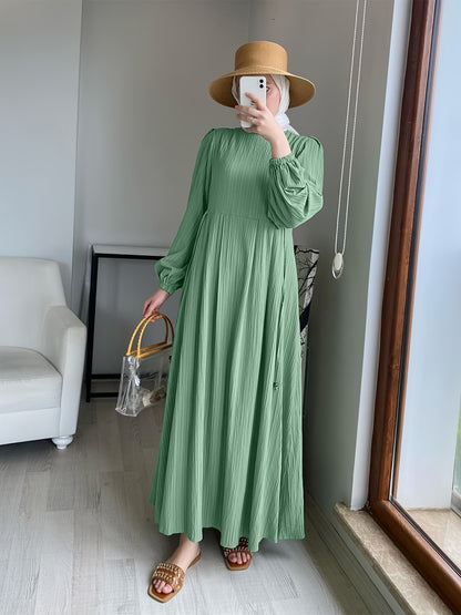 Muslim Round Neck Lantern Sleeve Robe Elegant And Comfortable Dress