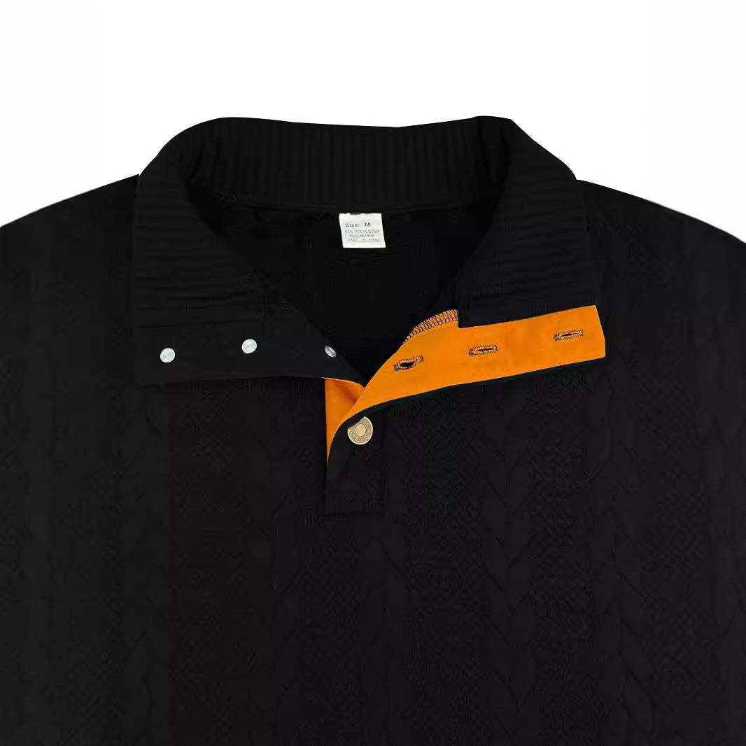 Men's Jacquard Sweater Affixed Cloth Embroidered Lapel