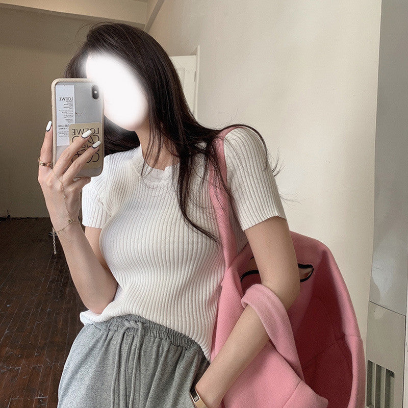 Fashion Short-sleeved Knitted Top For Women