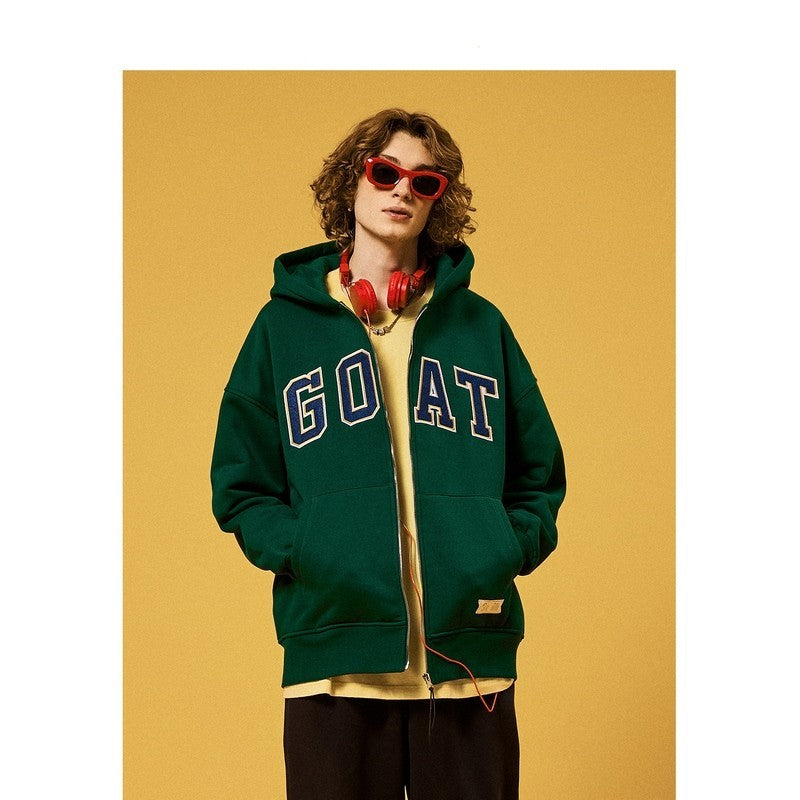 Polar Fleece Monogram Stick Cloth Embroidered Zipper Hoodie Jacket