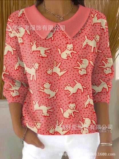 Women's Polo Collar Solid Color V-neck Long Sleeve