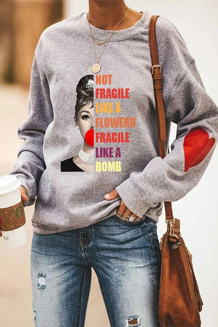 Printed Autumn And Winter Long-sleeved Pullover Loose Round Neck Sweater