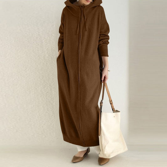 Brushed Hoody Casual Long Sleeve Coat Women