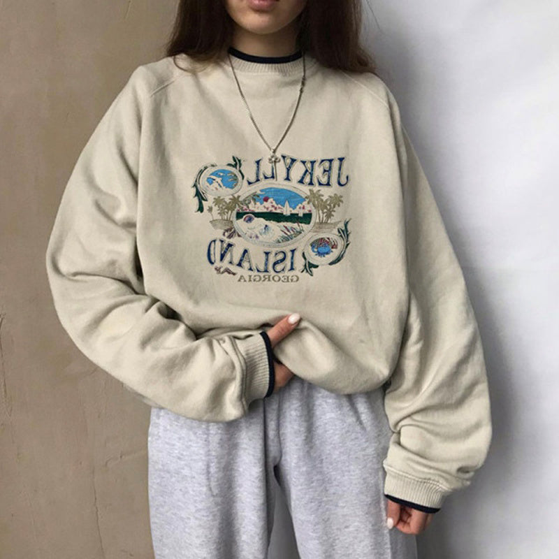 Early Autumn Lazy Style Printed Sweater Women