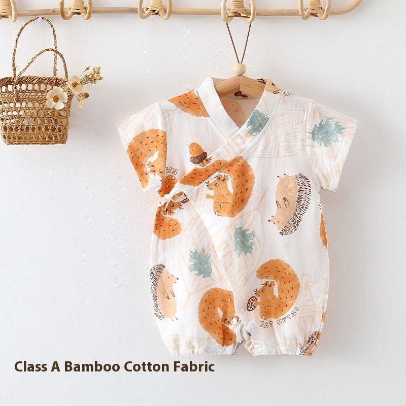 Baby Jumpsuit Summer Clothing Class A Bamboo Cotton Gauze Thin Air Conditioning Room Clothes