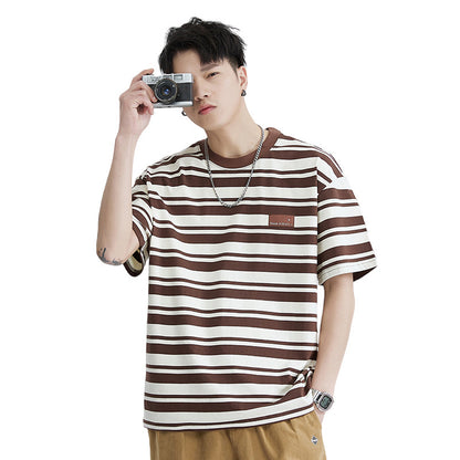 Striped Short Sleeve Round Neck Loose Boys' T-shirts