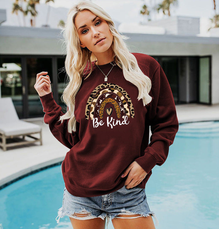 Ladies Leopard Print Rainbow Rain Casual Sweatshirt