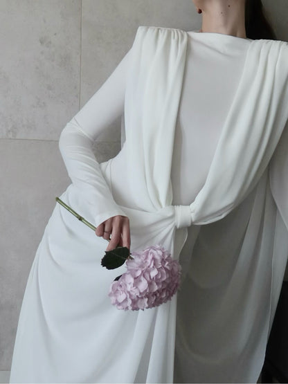 White Draped Knot-back Maxi Dress