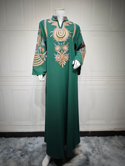 Women's Embroidered Rope Embroidered Muslim Pullover Dress