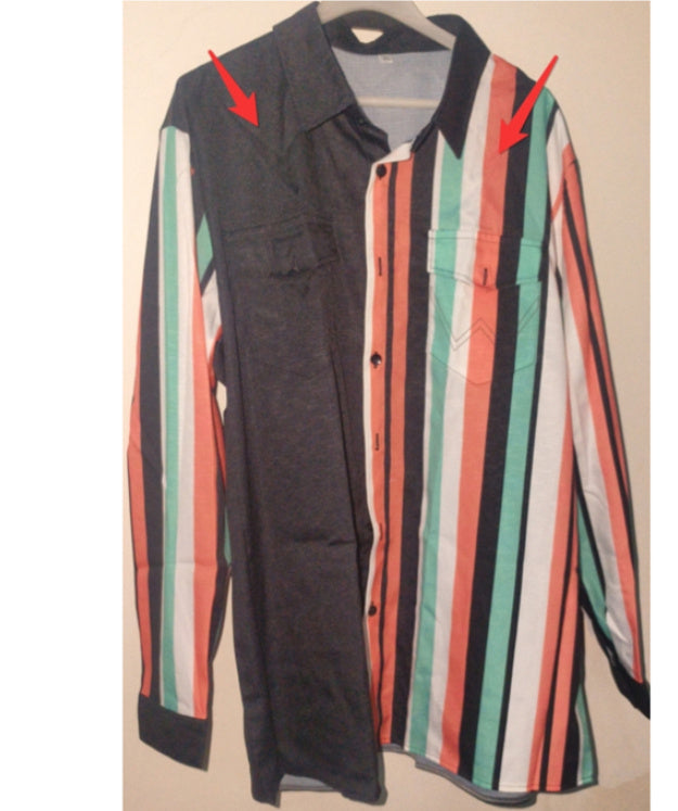 Men's Retro Printed Loose Long Sleeves Top Striped Casual Shirt