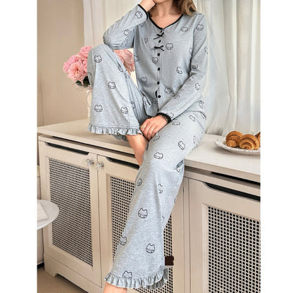 Ladies' Printed Bow Pants With Wooden Edge And Ear Sleepwear