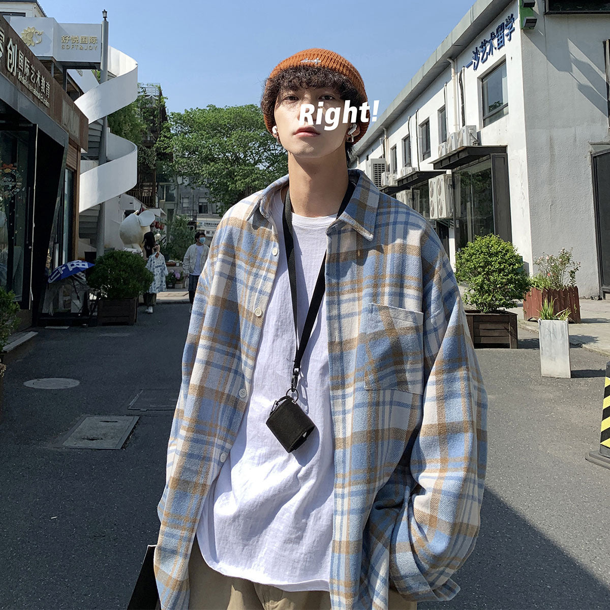 Early Autumn Long Sleeves Woolen Plaid Shirt For Men