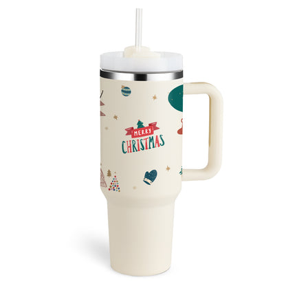 Tumbler with Handle & Straw – Stainless Steel Spill-Proof Travel Mug with Lid