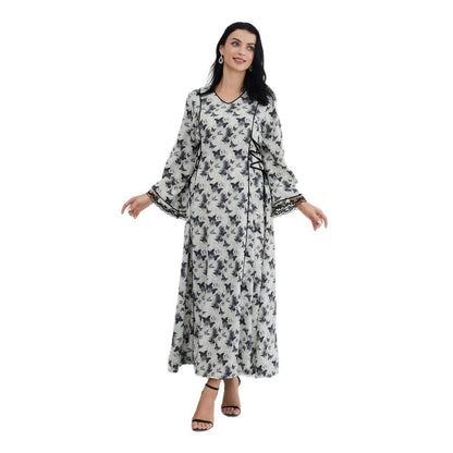 Fashion Printed Muslim Robe Abaiya Dress
