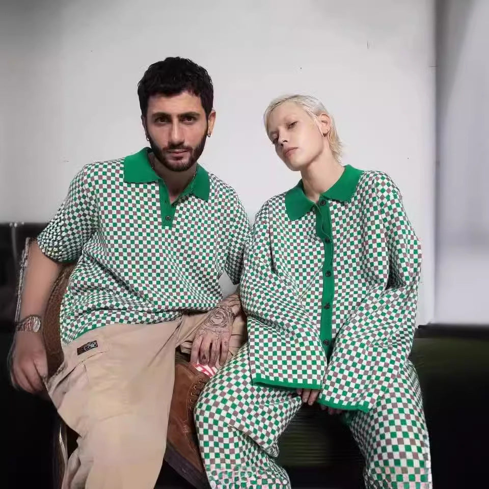 Color Matching Polo Collar Coat Cardigan Women's Clothes