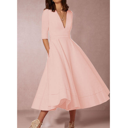 V-neck Dresses - Retro 60s Swing Sleeve
