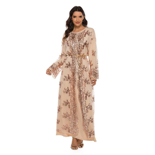 New High Density Sequin Embroidery Muslim Robe