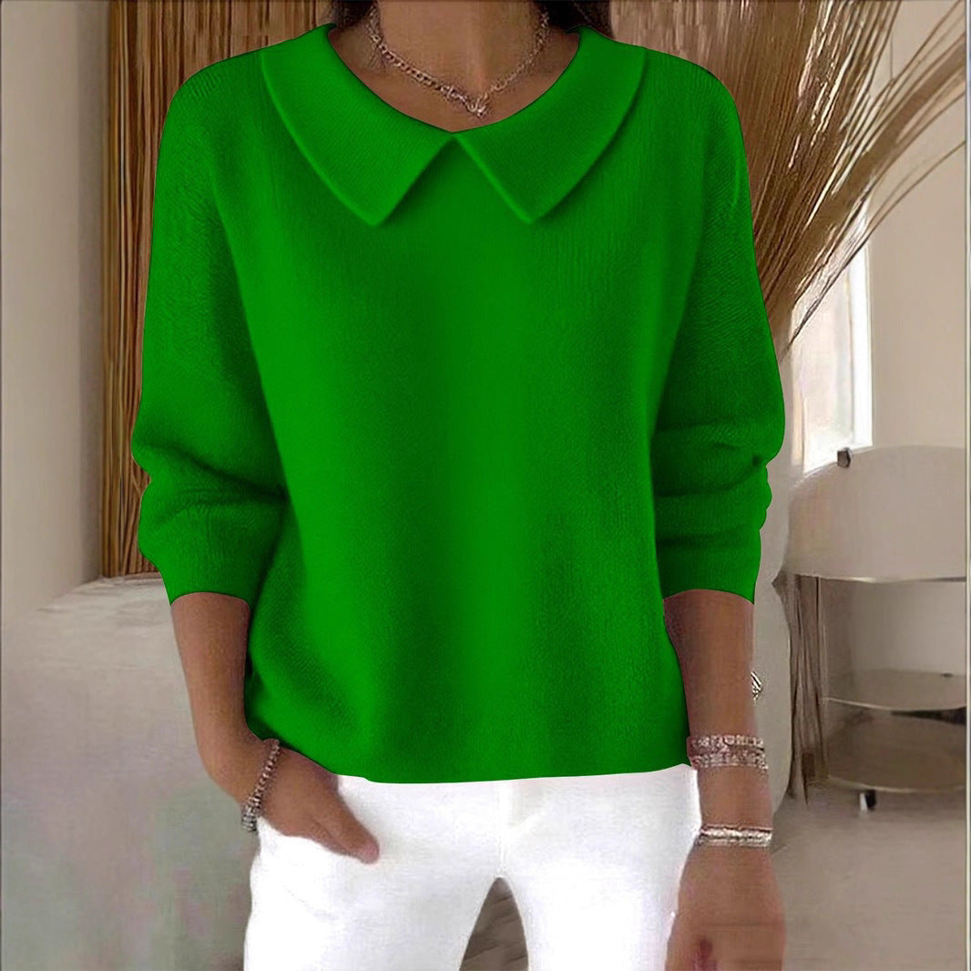 Women's Polo Collar Solid Color V-neck Long Sleeve