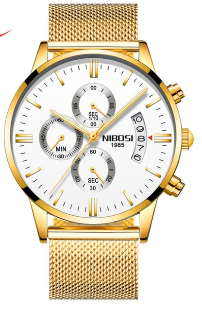 Solid steel belt men's watch waterproof coated glass luminous three-eye 6-pin quartz watch