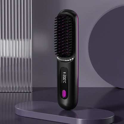Wireless Hair Straightener Brush with Comb | Portable USB Charging, Fast Heating